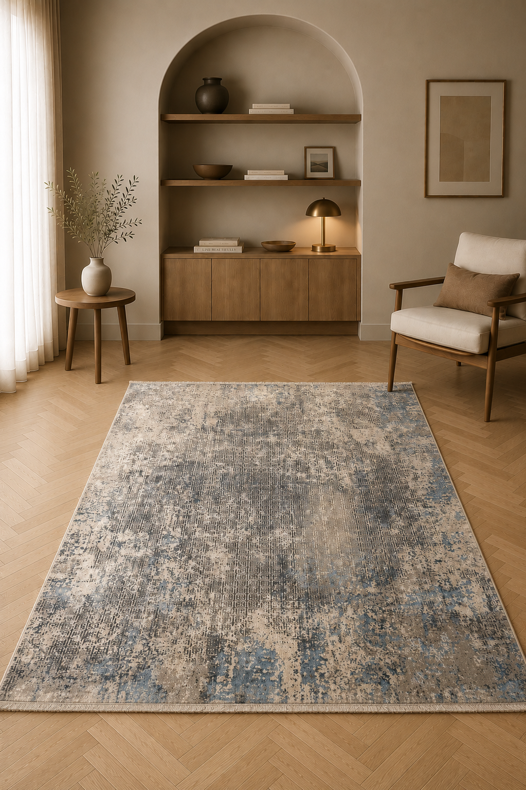 Marble “Blue Mirage” Modern Carpet – Elegant Grey & Blue Harmony