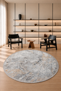 Leon Celestial Stone Round Carpet – Modern Abstract Ivory, Grey & Beige Circular Rug