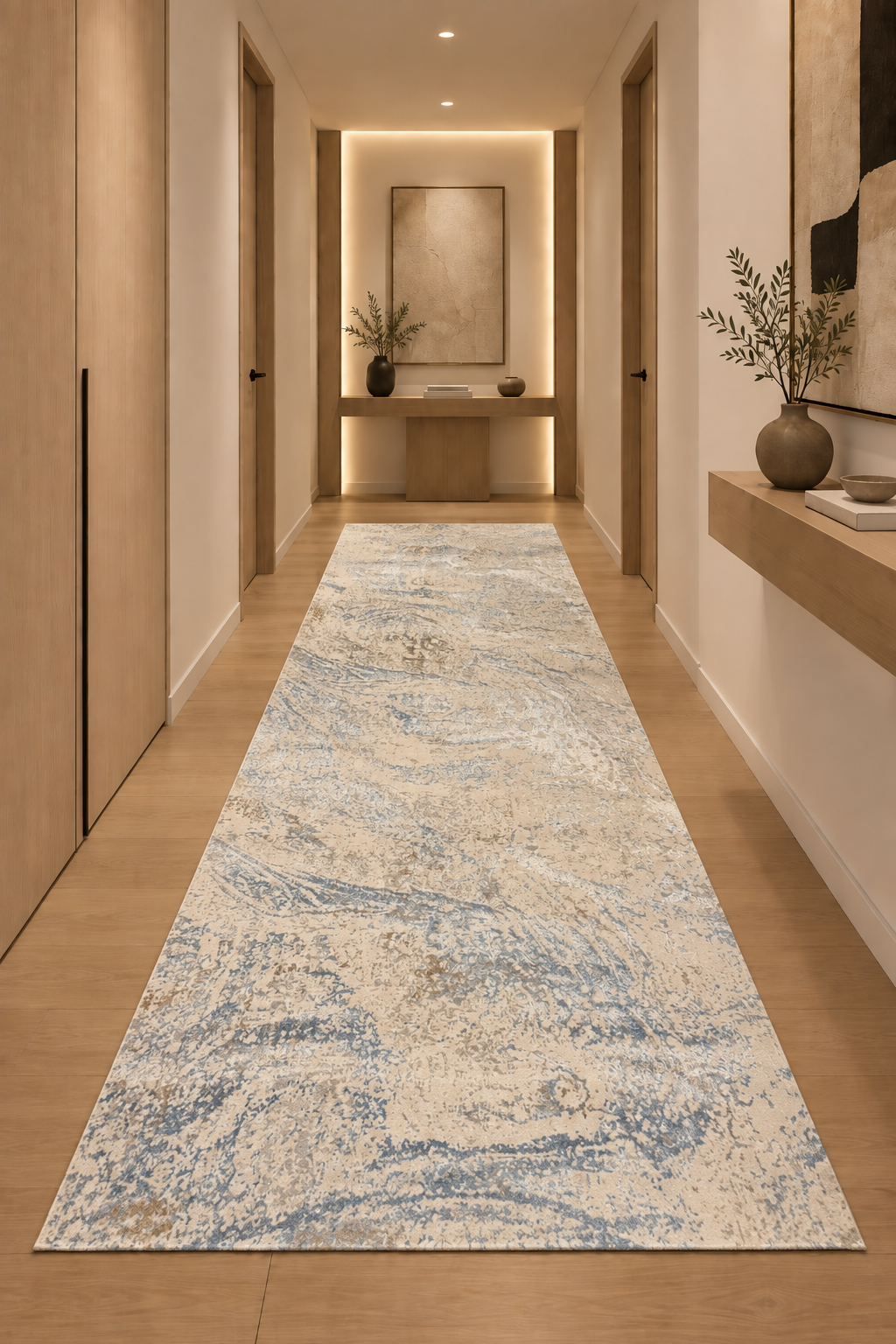 Palma “Ocean Marble” Modern Abstract Rug – Beige & Blue Contemporary Area Carpet
