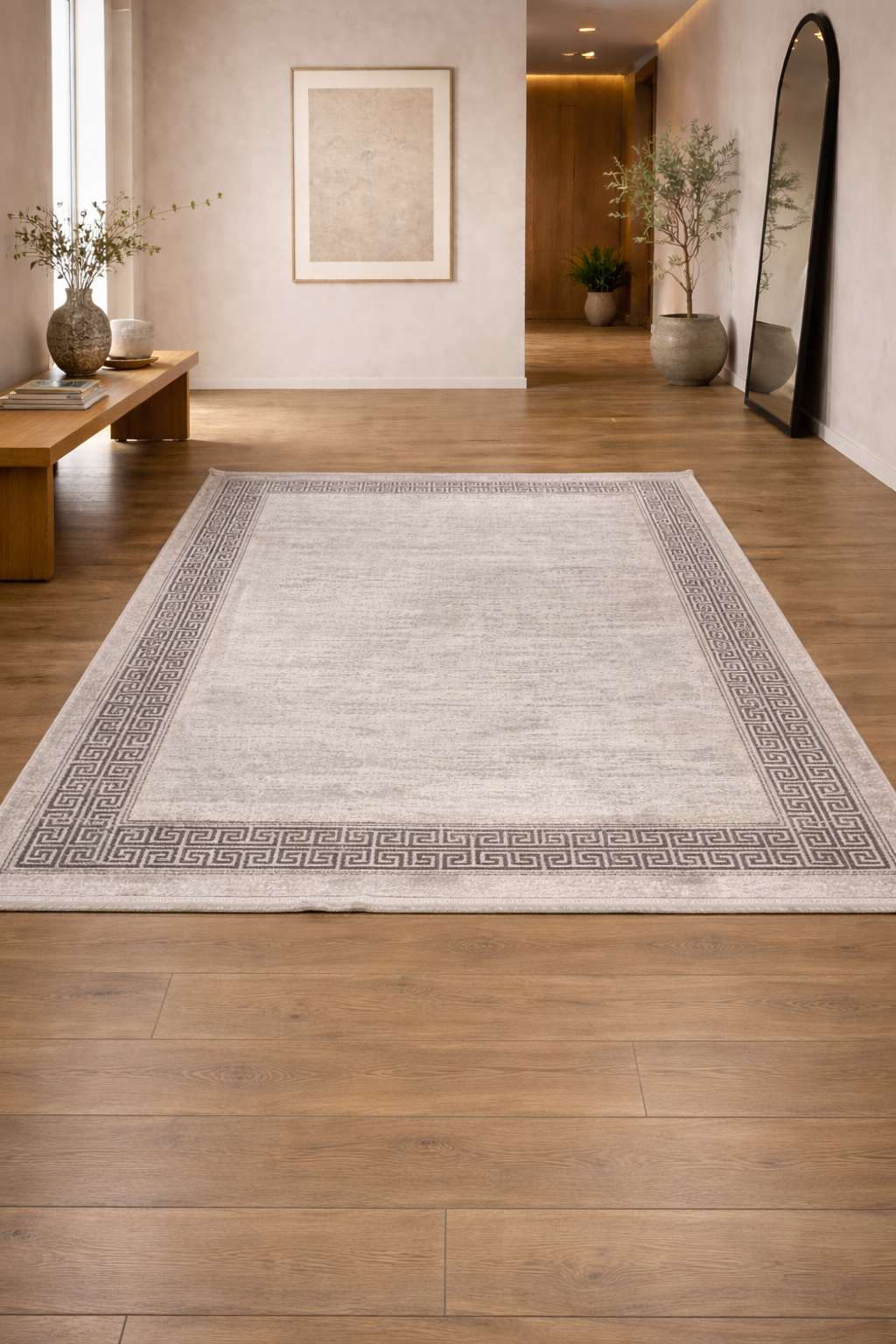 Marble 96-31 “Greek Border Elegance” Modern Area Rug – Cream & Grey Contemporary Frame Carpet