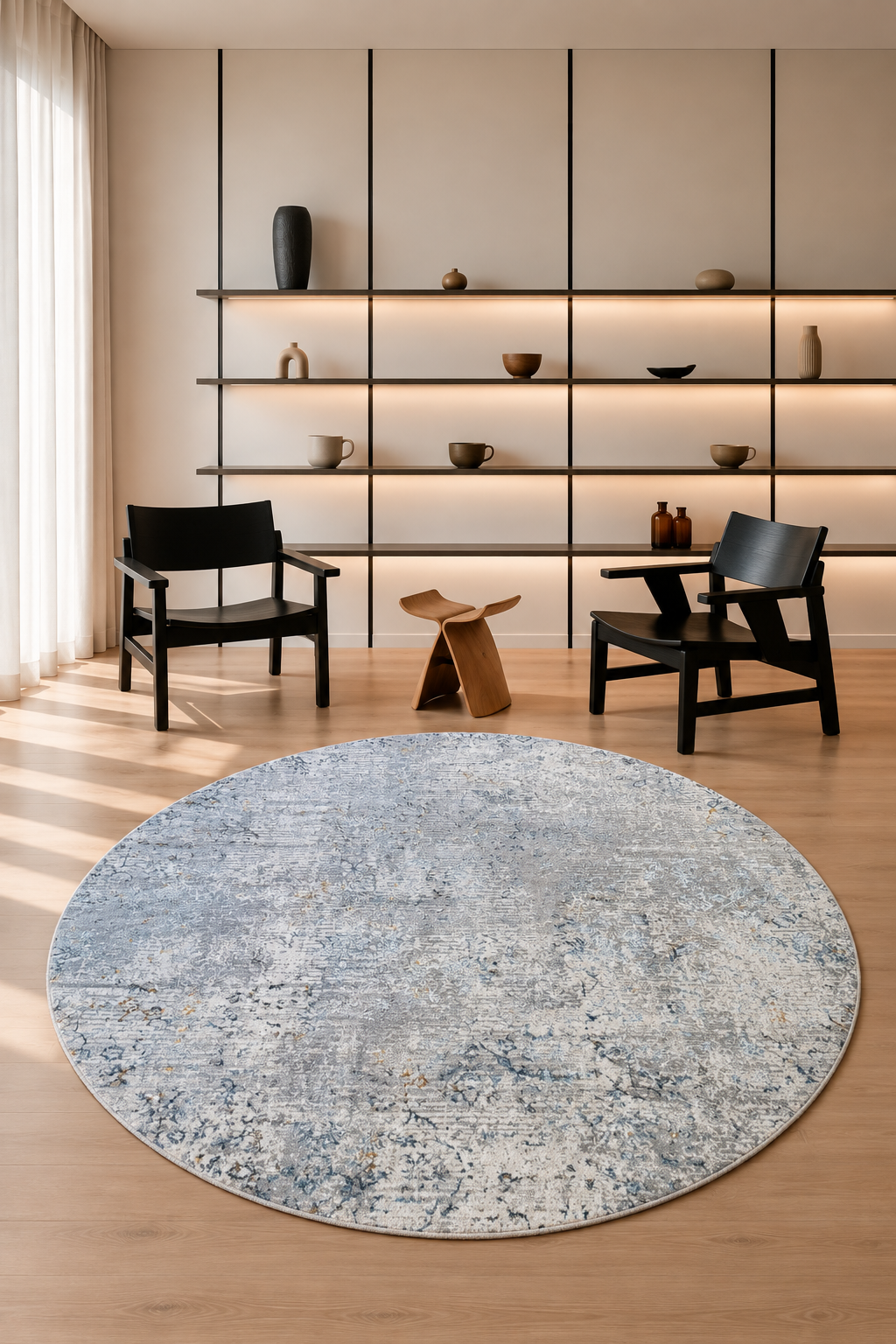 Palma 92 Tree Grey Vintage Round Carpet – Timeless Nature-Inspired Charm