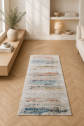 Vogue “Pastel Horizon Lines” Modern Abstract Rug – Ivory, Blue & Coral Contemporary Area Carpet