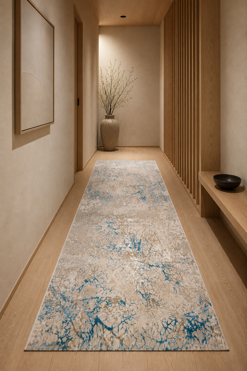 Odessa “Blue Marble Vein” Modern Abstract Rug – Beige & Blue Contemporary Area Carpet