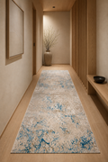 Odessa “Blue Marble Vein” Modern Abstract Rug – Beige & Blue Contemporary Area Carpet