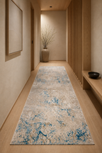 Odessa “Blue Marble Vein” Modern Abstract Rug – Beige & Blue Contemporary Area Carpet
