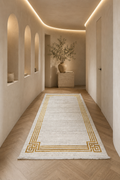 Leon “Golden Frame” Modern Corridor Runner Rug – Cream & Gold Contemporary Hallway Carpet