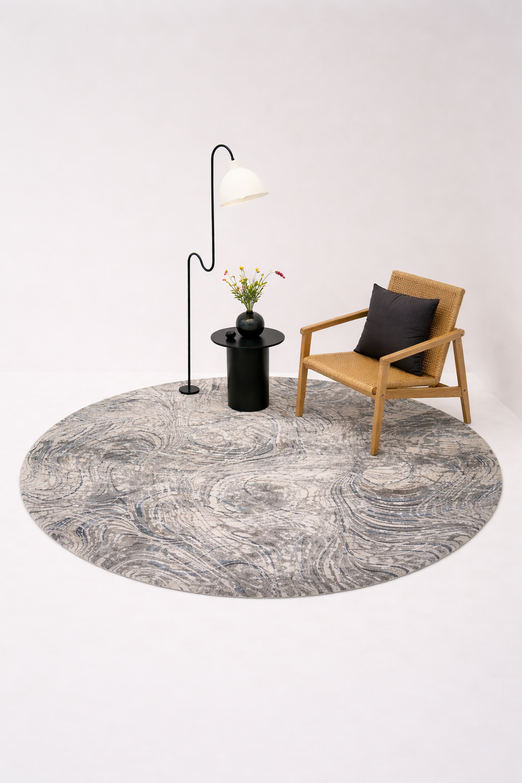 Efes 53 Grey Linear Pattern Round Carpet – Stylish & Practical for Home Interiors