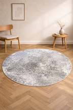 Lagos 61 Round Carpet – Grey Abstract Modern Area Rug for Living Room