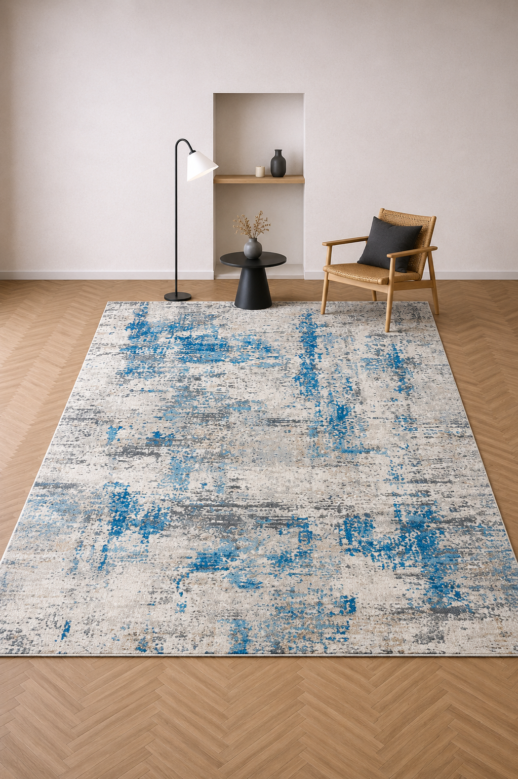Efes 94 Grey & Blue – Modern Carpet for Living Room & Home Interiors