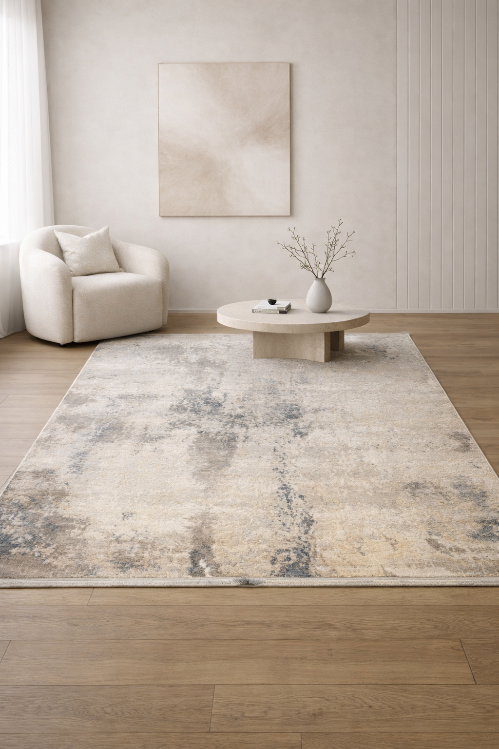 سجادة ليون "سيلفر فلوكس" الرقيقة من الحرير الصناعي - تصميم تجريدي أنيق