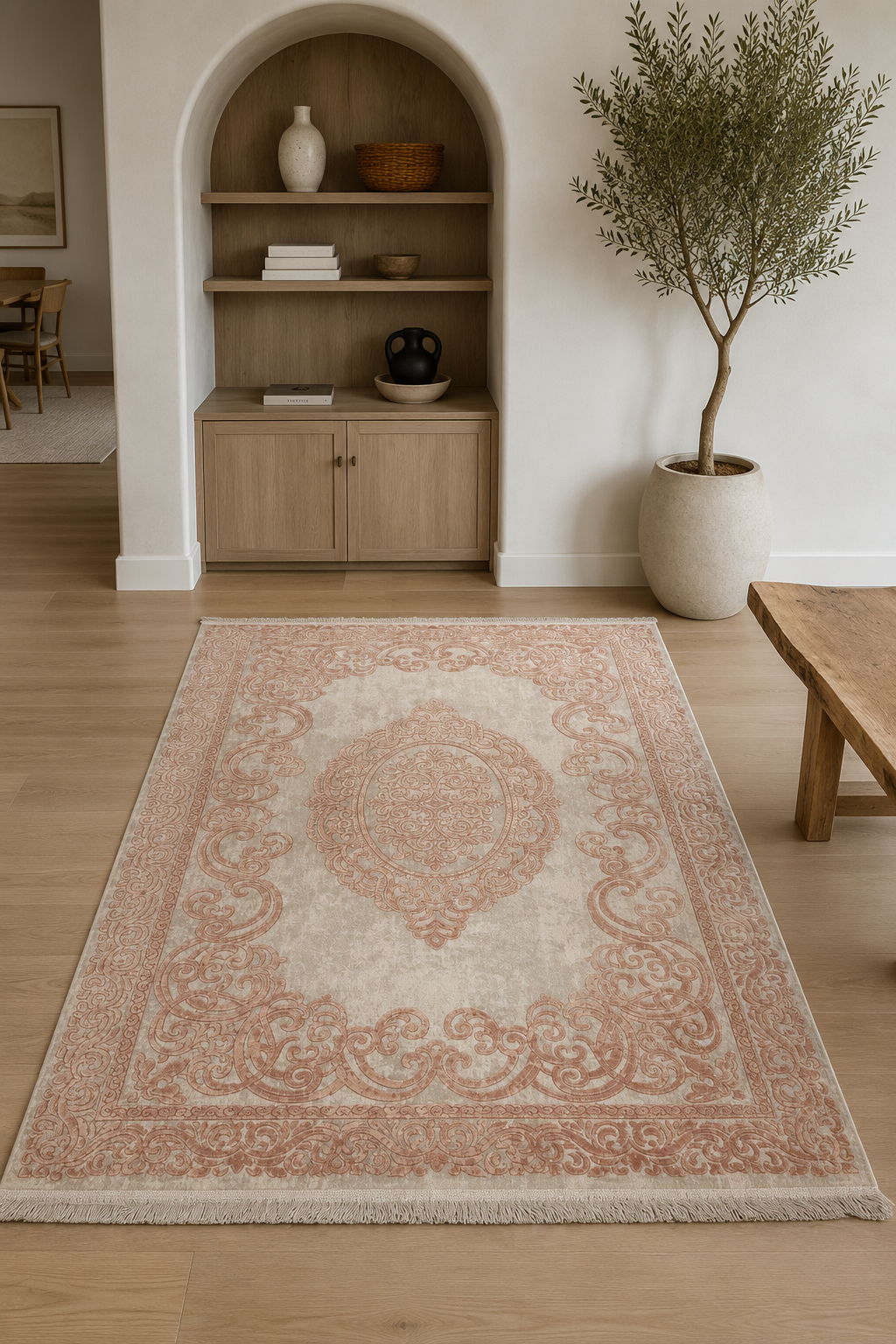 Florance Blush Imperial Medallion Area Rug – Luxury Traditional Carpet in Ivory, Dusty Rose & Soft Taupe