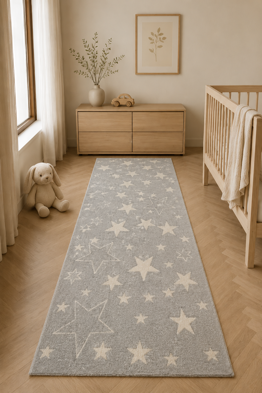 Starlight Grey Kids Runner Carpet – Soft Star Pattern Nursery & Bedroom Rug