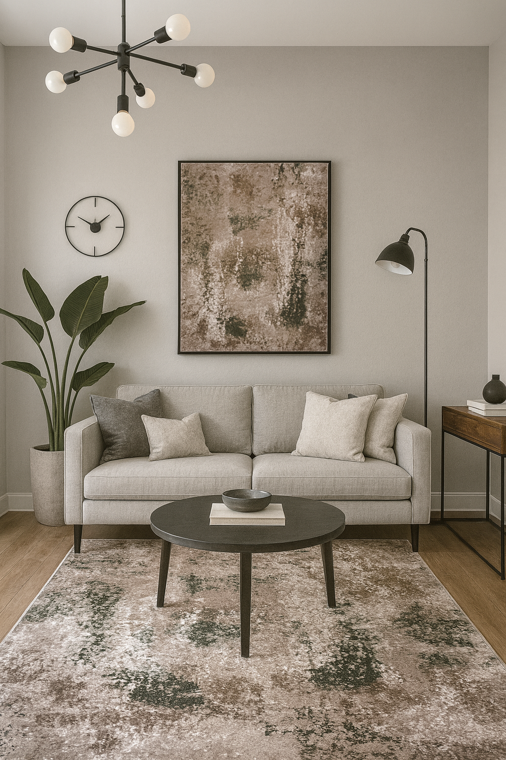 Marble “Forest Whisper” Abstract Carpet – Elegant Beige & Dark Green Blend