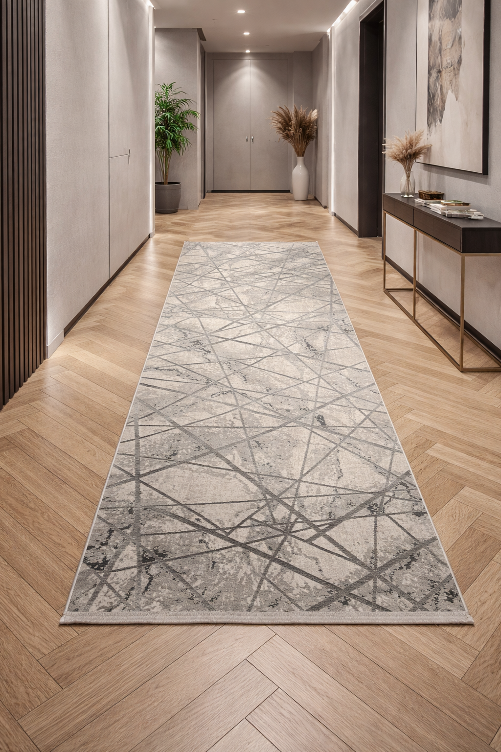 Urbino 607 “Graphite Nexus” Modern Abstract Rug – Grey Geometric Contemporary Area Carpet