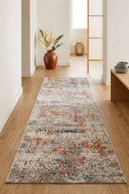 Efes 94 Salmon Distressed Abstract Runner – Warm Contemporary Hallway Rug