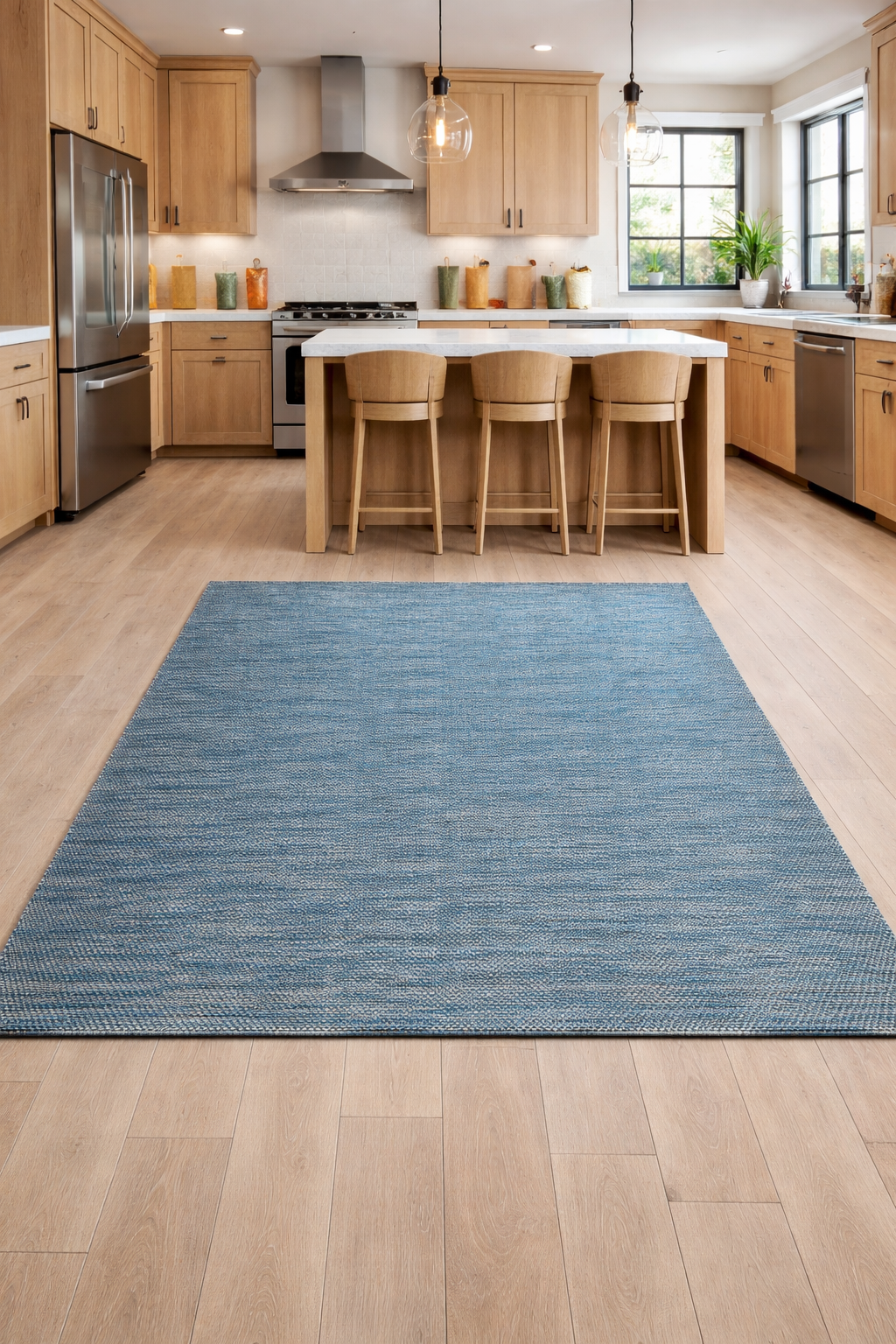 سجادة قطنية بلون أزرق الفطر - ملمس ناعم بتصميم بسيط فني