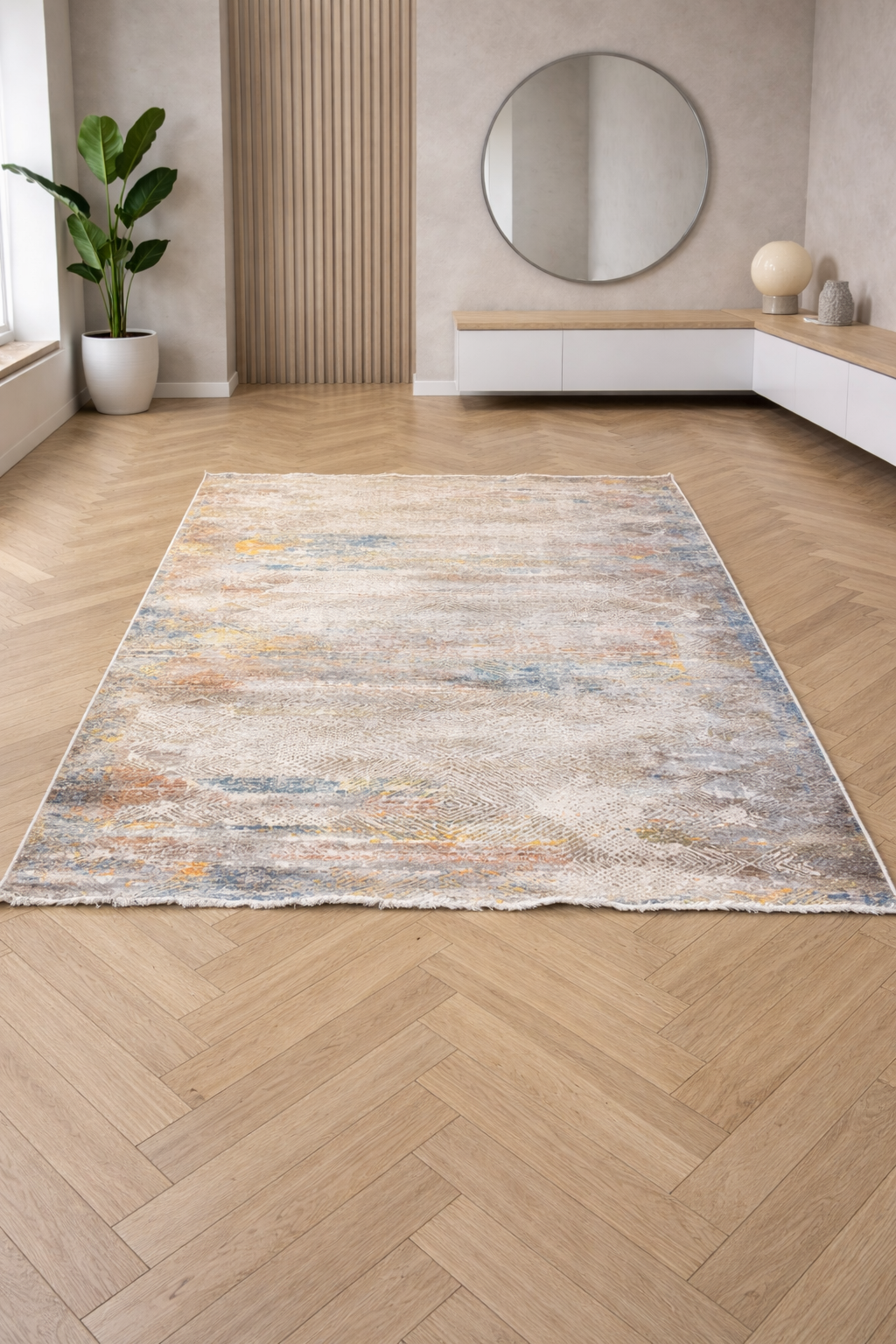 Valeria 12 “Desert Echo” Vintage Abstract Carpet – Beige Multicolor Tribal Rug