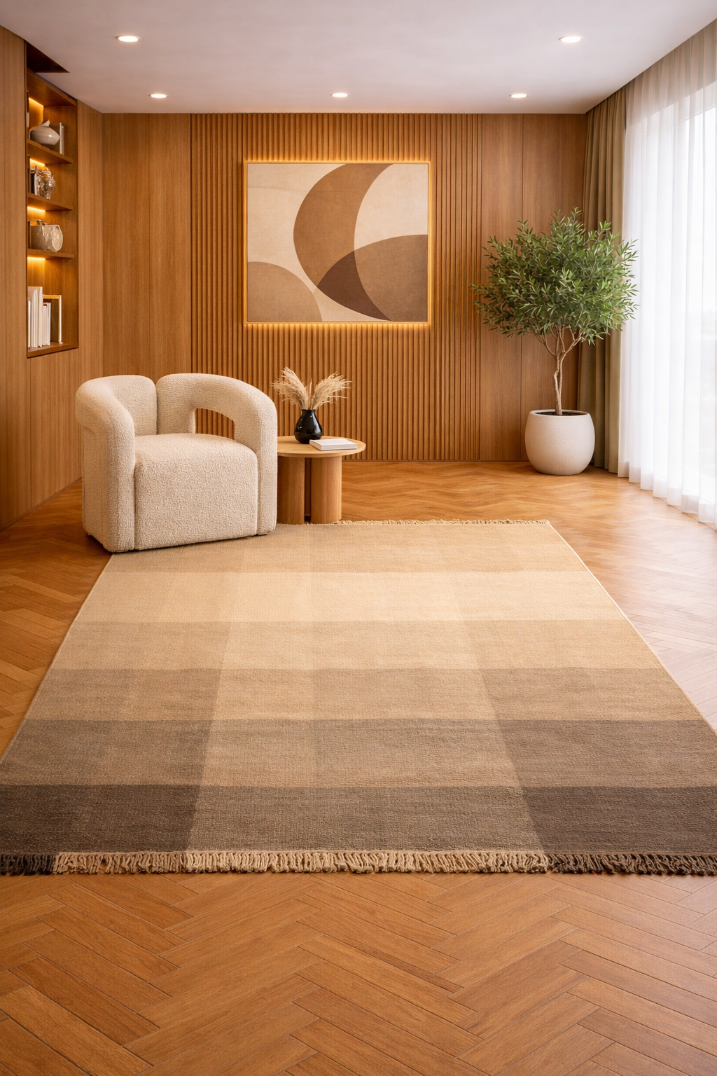 Woolen “Earth Fade” Wool Carpet – Warm Neutral Handwoven Design