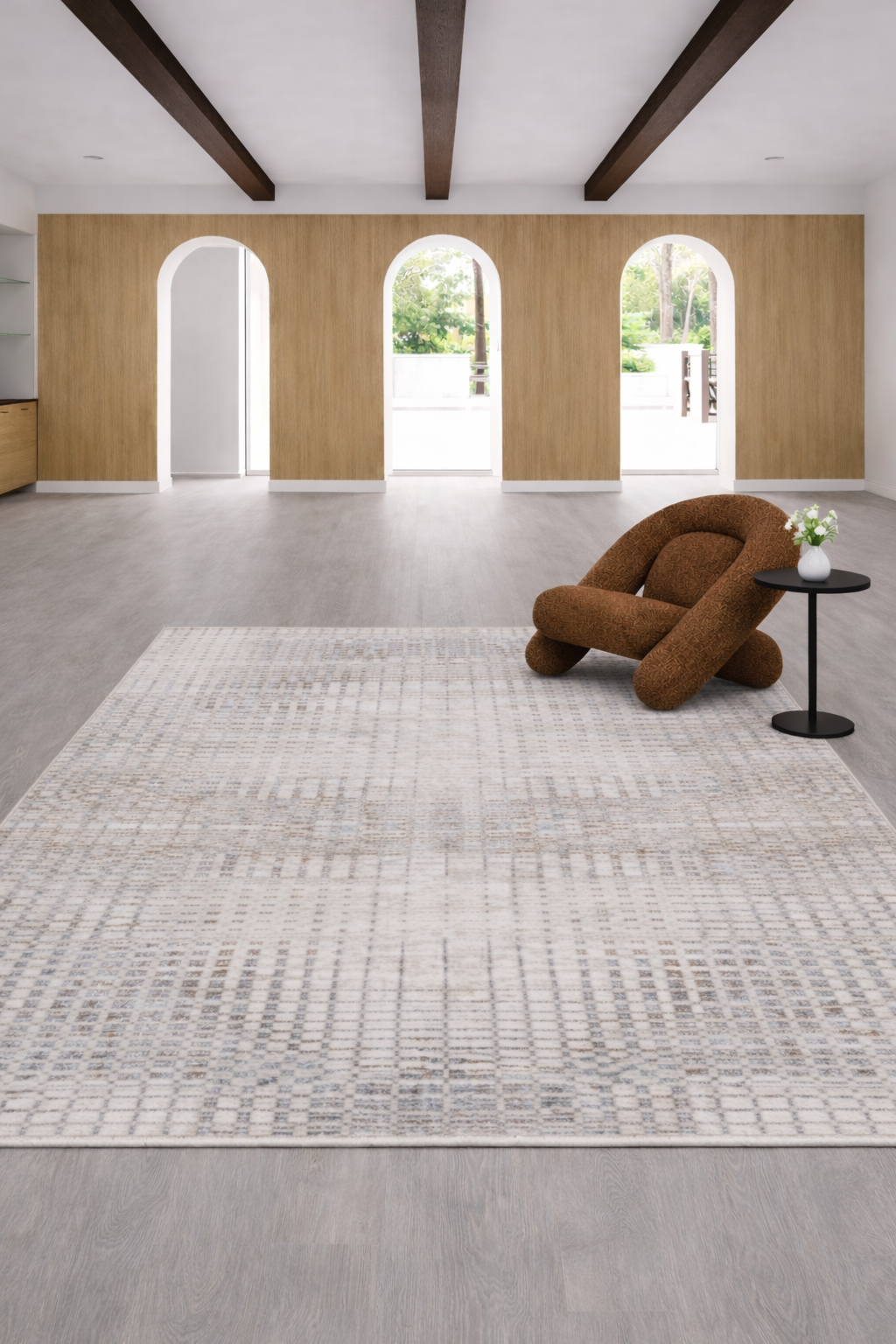 Lagos 182B SH Cream & Dark Brown Geometric Living Room Carpet