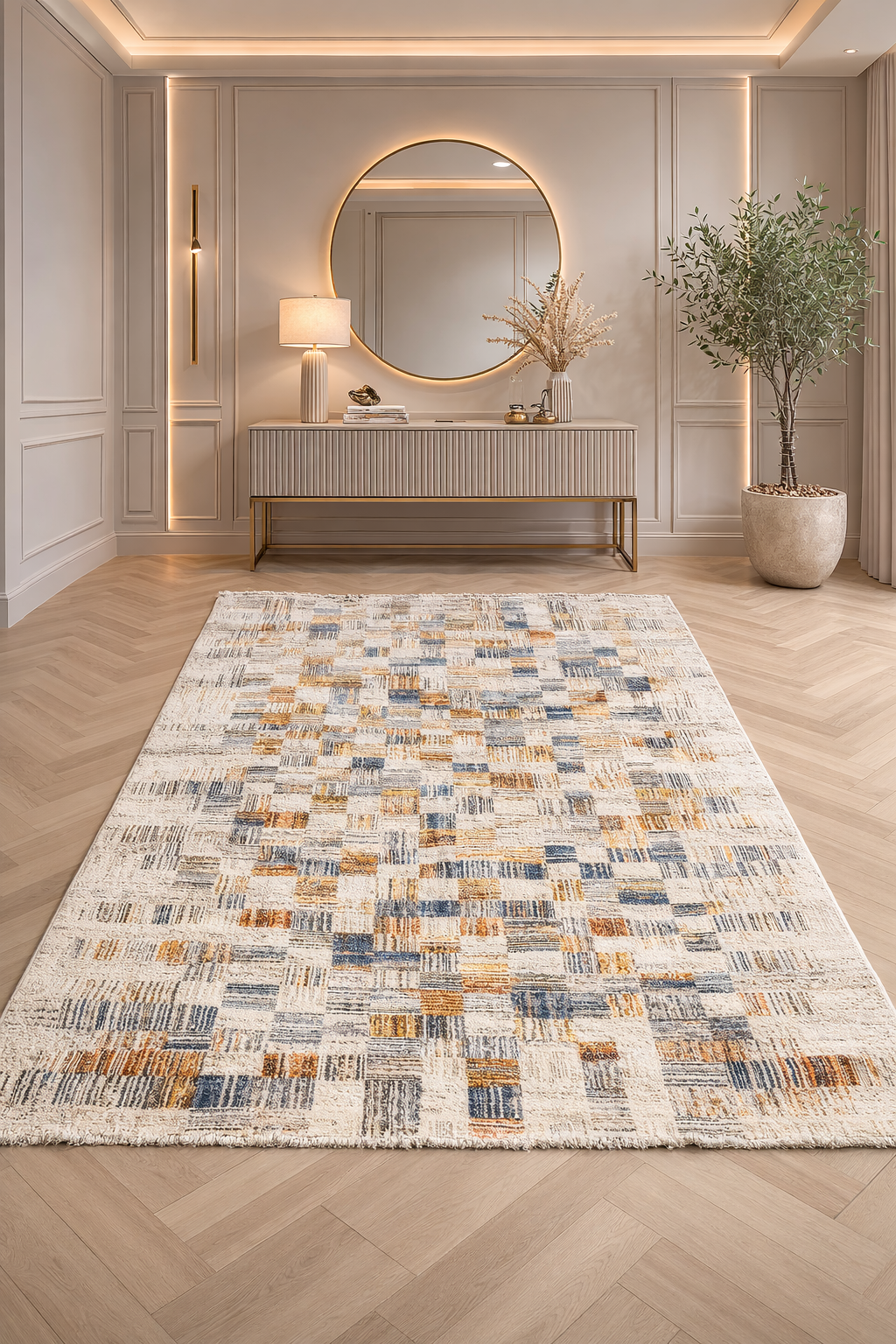 Valeria – Élégance subtile en beige géométrique