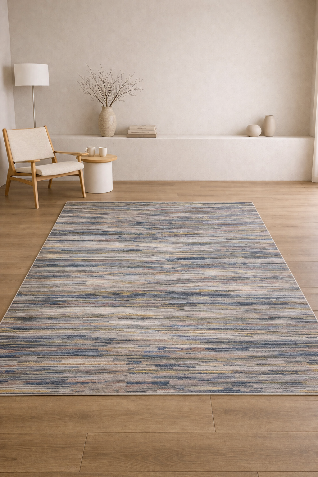 Harir Zumrut “Golden Mirage” Luxurious Art Silk Carpet – Elegant Grey & Blue Tones