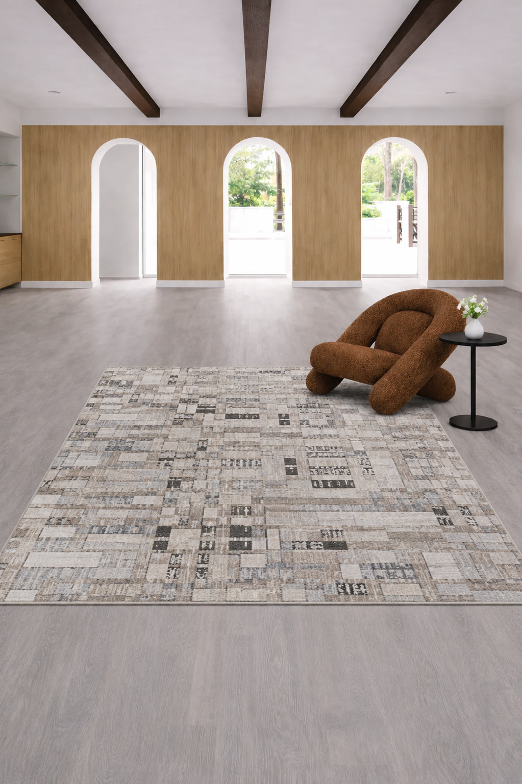 Tapis de salon géométrique crème et marron foncé Lagos 182B SH