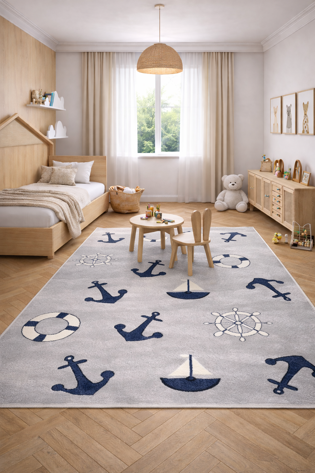 Kids Collection “Sail Away” Carpet – Nautical Fun in Soft Blue Tones