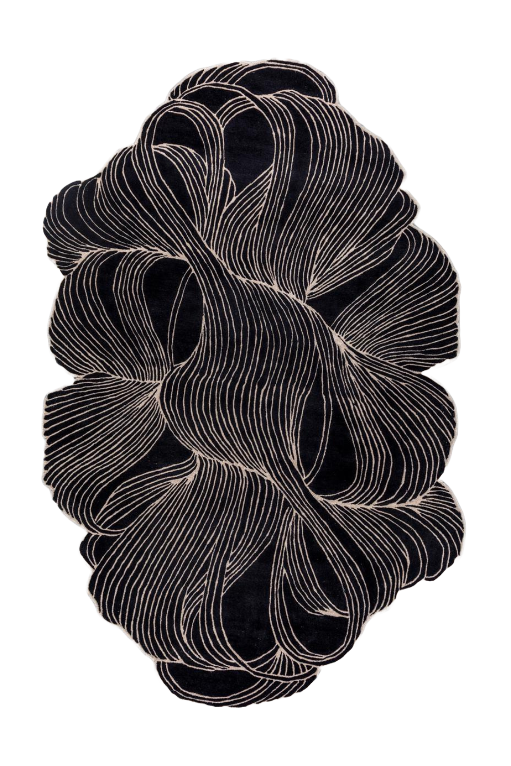 Obsidian Flow Organic Irregular Abstract Area Rug – Luxury Contemporary Sculpted Designer Carpet in Black & Ivory