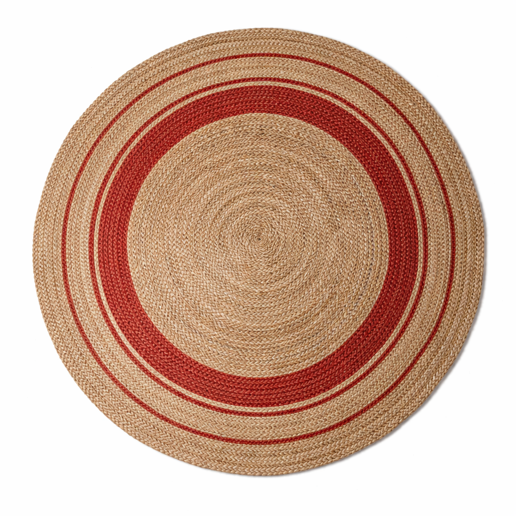 Jute 15288 Natural Rust Round Carpet – Handwoven Jute Area Rug with Rustic Red Accents for Living Room & Entryway