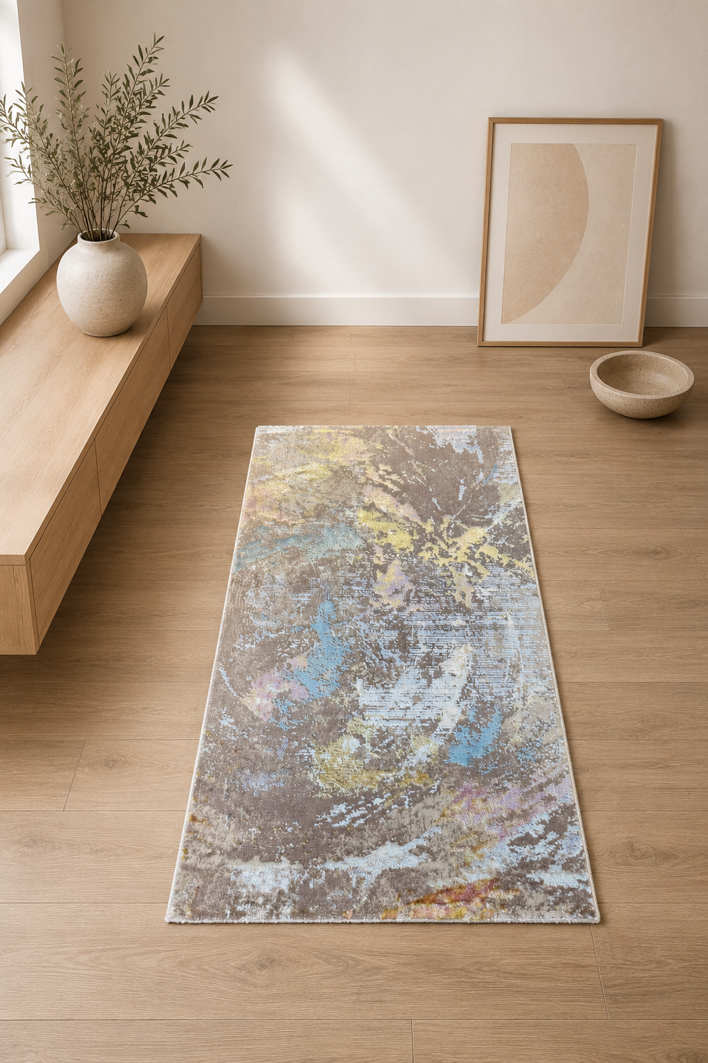 Harir Zumrut “Golden Mirage” Carpet – Abstract Pastel Rug for Living Room & Bedroom