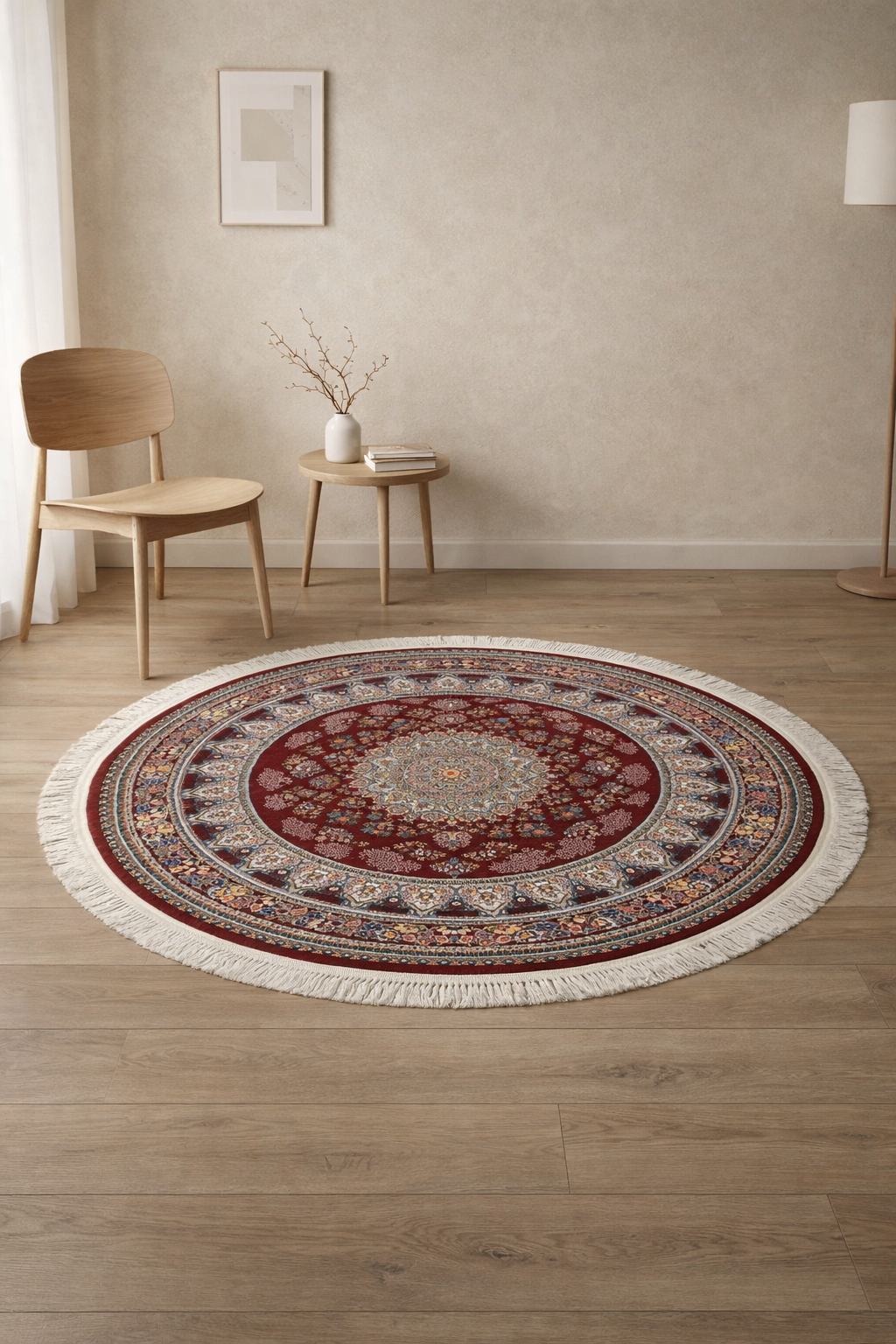 Isfahan Grand Palace Round Carpet – Red Medallion Masterpiece