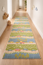 Pastel “Happy Road Adventure” Kids Runner Rug – Colorful Cars & Road Playroom Carpet