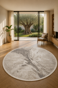 Venice Ivory Marble Vein Round Carpet – Contemporary Abstract Stone-Inspired Luxury Rug in Soft Beige & Silver Grey