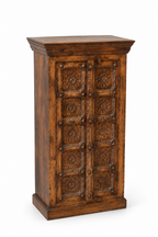 Raj Mahal Heritage Handcrafted Indian Solid Wood Cabinet – Antique Carved Floral Accent Storage Console