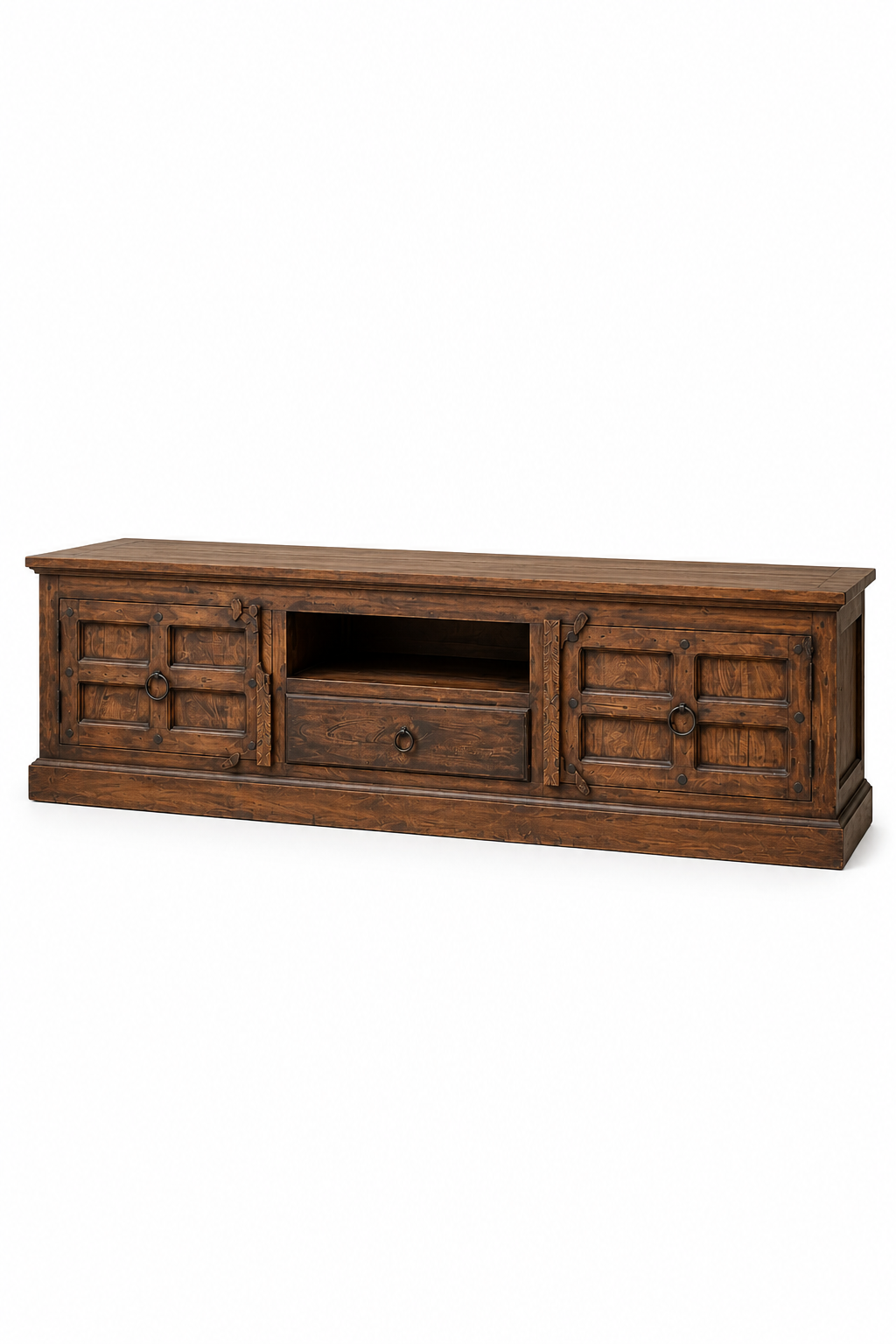 Rajasthan Heritage Artisan Solid Wood TV Unit – Handmade Indian Rustic Entertainment Console Cabinet