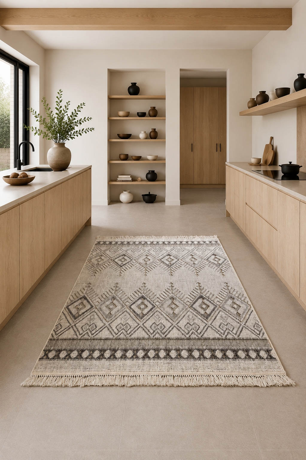 Liva Nomad Geometric Cream Rug – Modern Scandinavian Boho Carpet for Living Room & Kitchen
