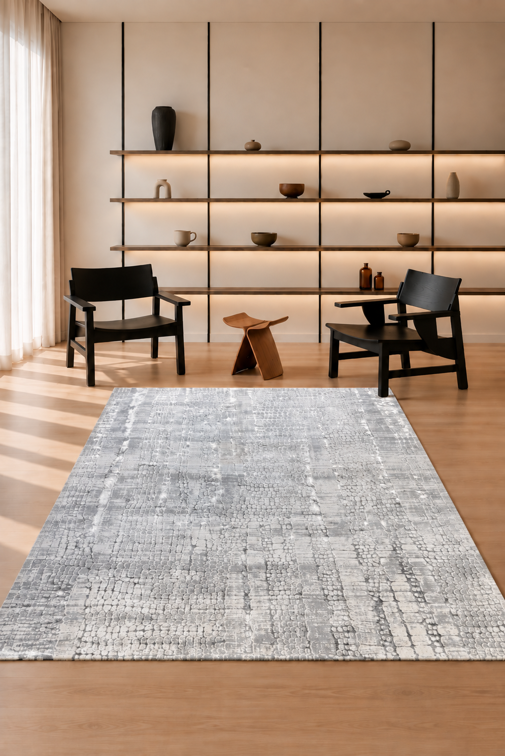 Palma 58 “Silver Stone Texture” Modern Rug – Grey Contemporary Abstract Carpet