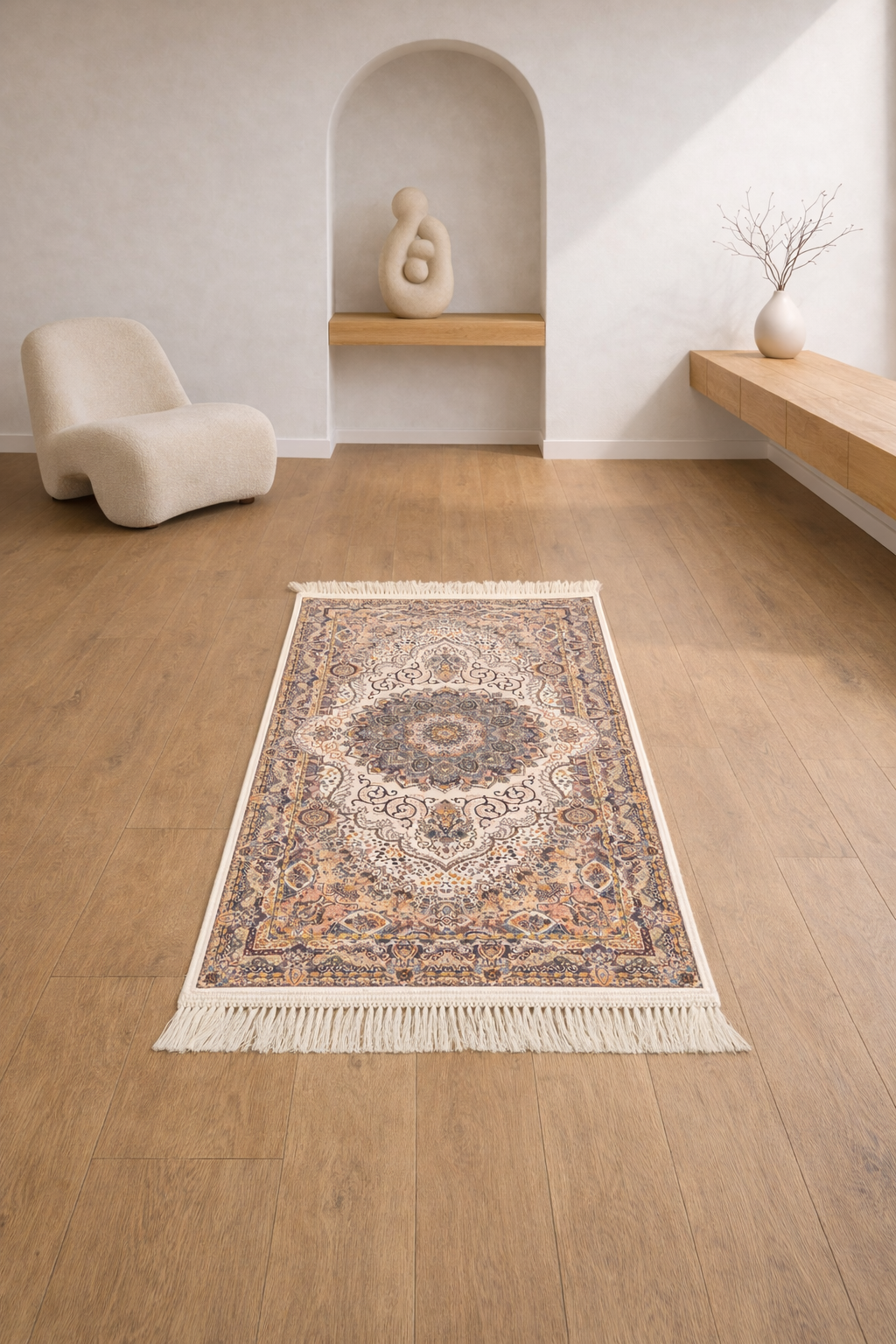 Mashhad “Ivory Sultan” Carpet – Classic Persian Medallion Rug for Living Room & Majlis
