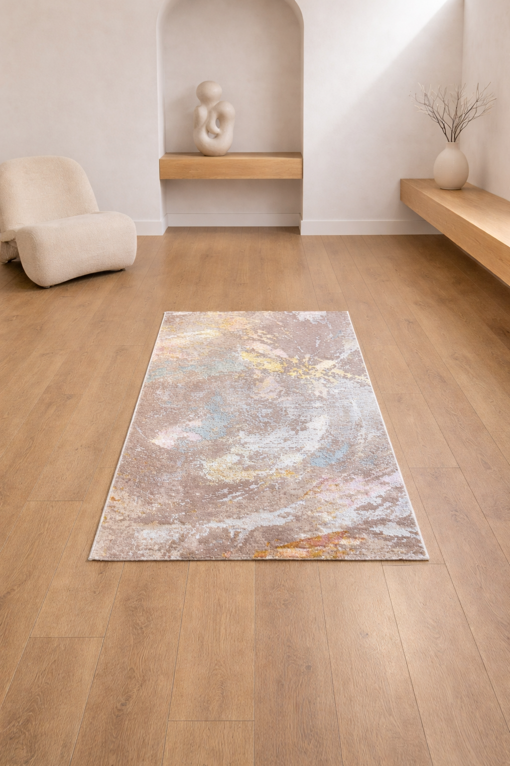Harir Zumrut “Golden Mirage” Carpet – Abstract Pastel Rug for Living Room & Bedroom