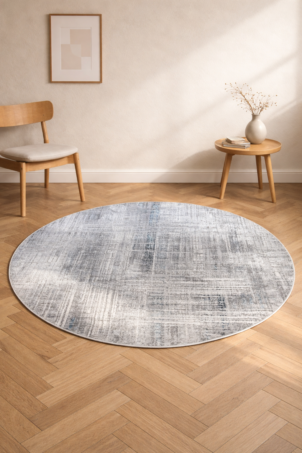 Lagos I185B Tapis rond géométrique crème et marron foncé – Contraste moderne pour intérieurs élégants
