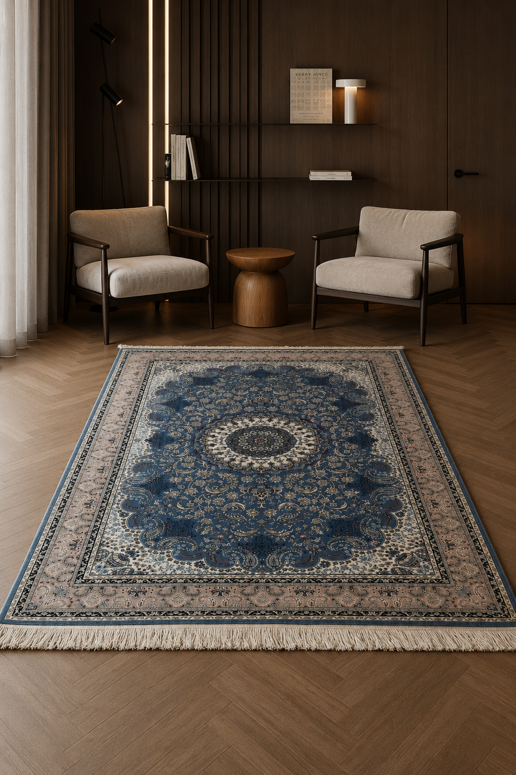 Esfahan Royal Azure Medallion Persian Luxury Area Rug – Navy Blue, Ivory & Beige Traditional Living Room Carpet