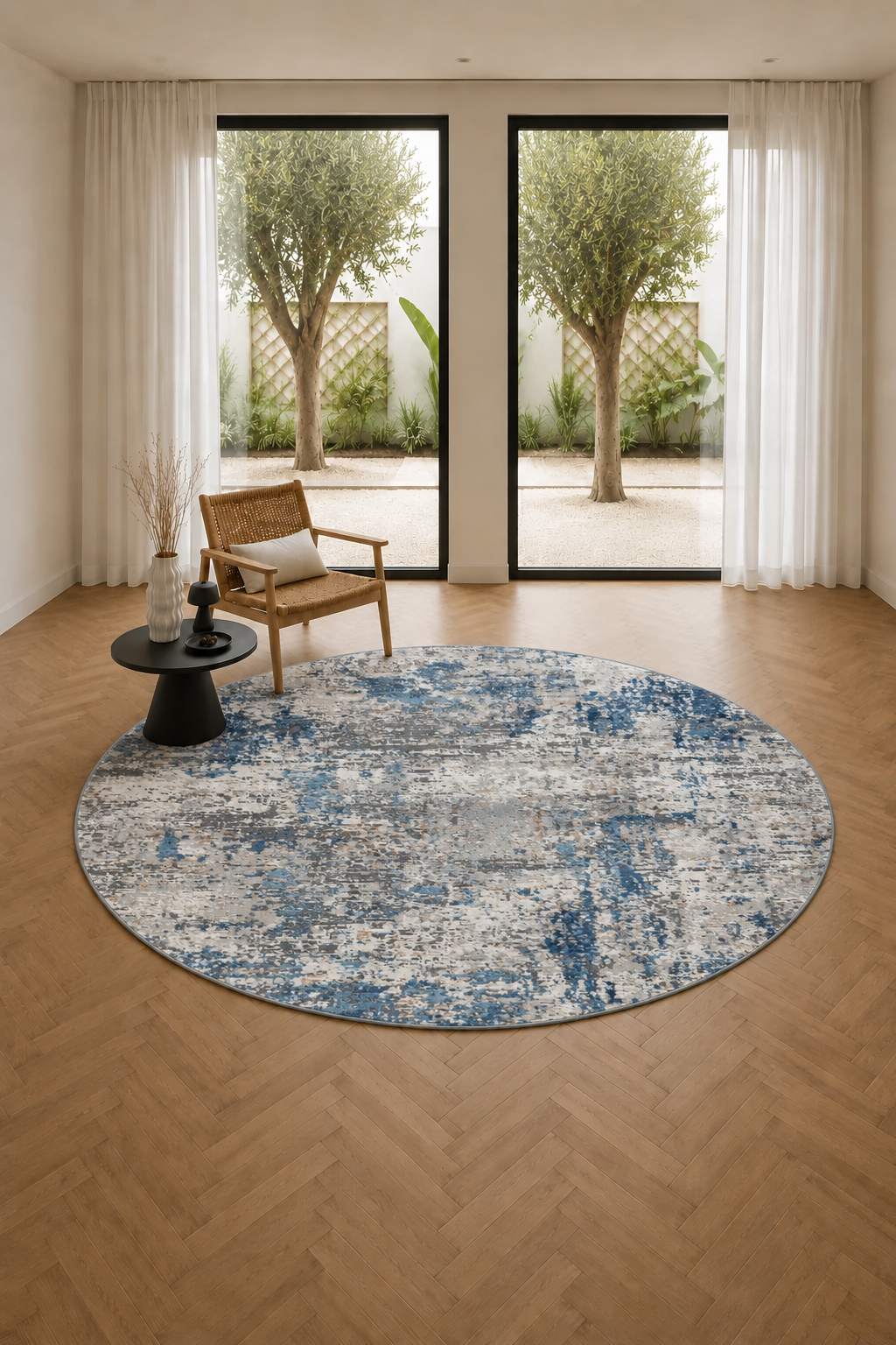 Tapis rond abstrait gris et noir Efes 82 – Élégant et pratique pour les intérieurs de maison