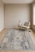 Azure Mist Imperial Vintage – Spill-Proof Blue & Silver Distressed Persian-Style Luxury Carpet for Elegant Modern Living Rooms