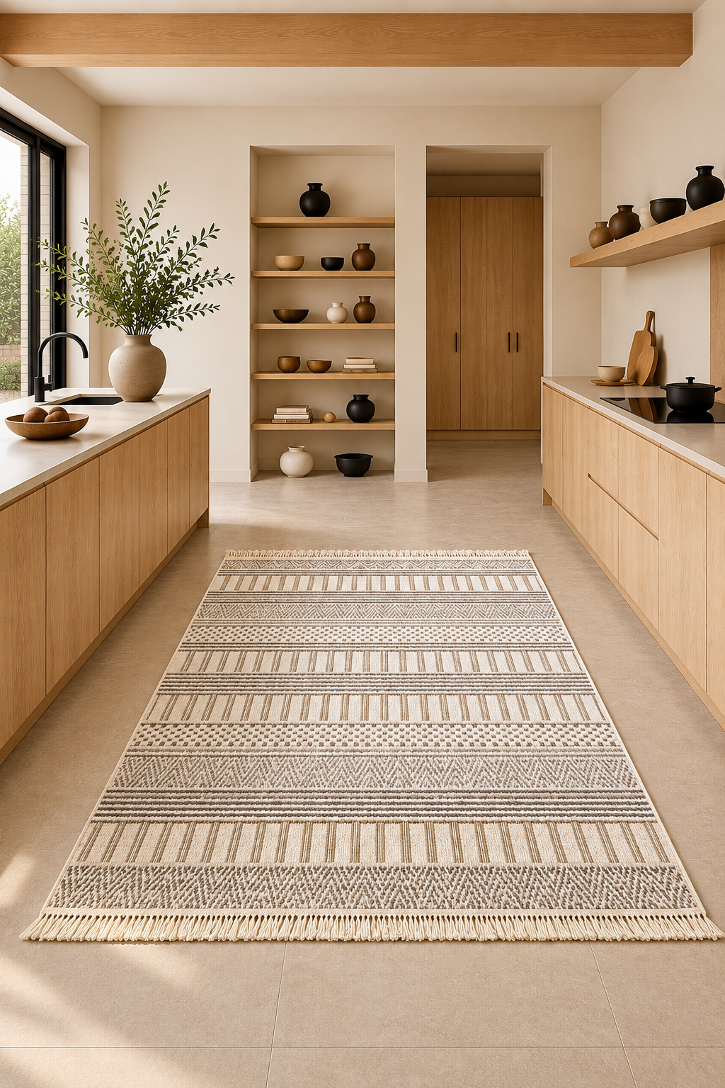 Liva Navaro Beige & Navy Rug – Modern Scandinavian Carpet for Living Room & Kitchen