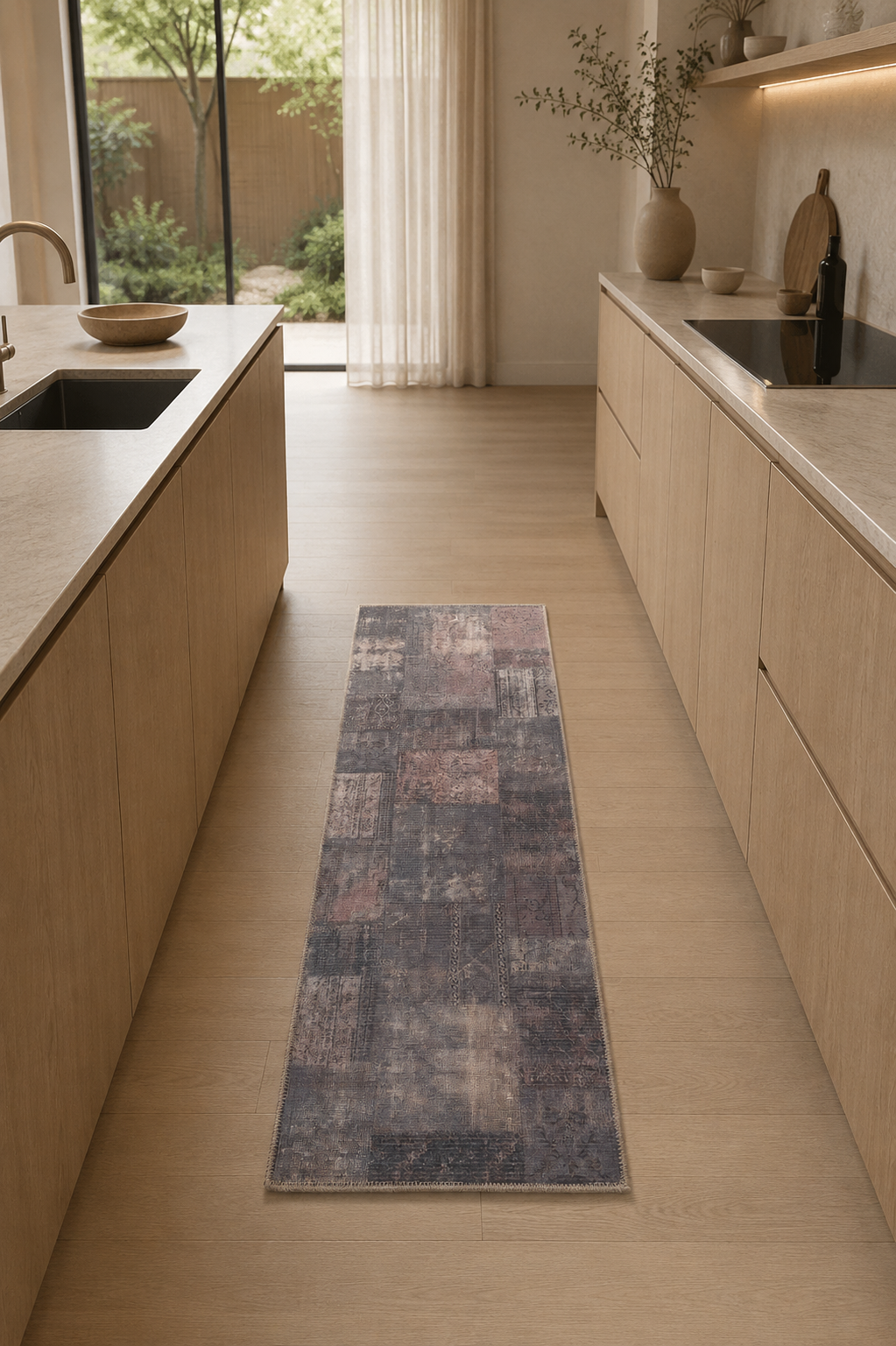Velmira Imperial Twilight Patchwork Spill-Proof Luxury Area Rug – Dusty Mauve, Charcoal Grey & Taupe Contemporary Vintage Carpet