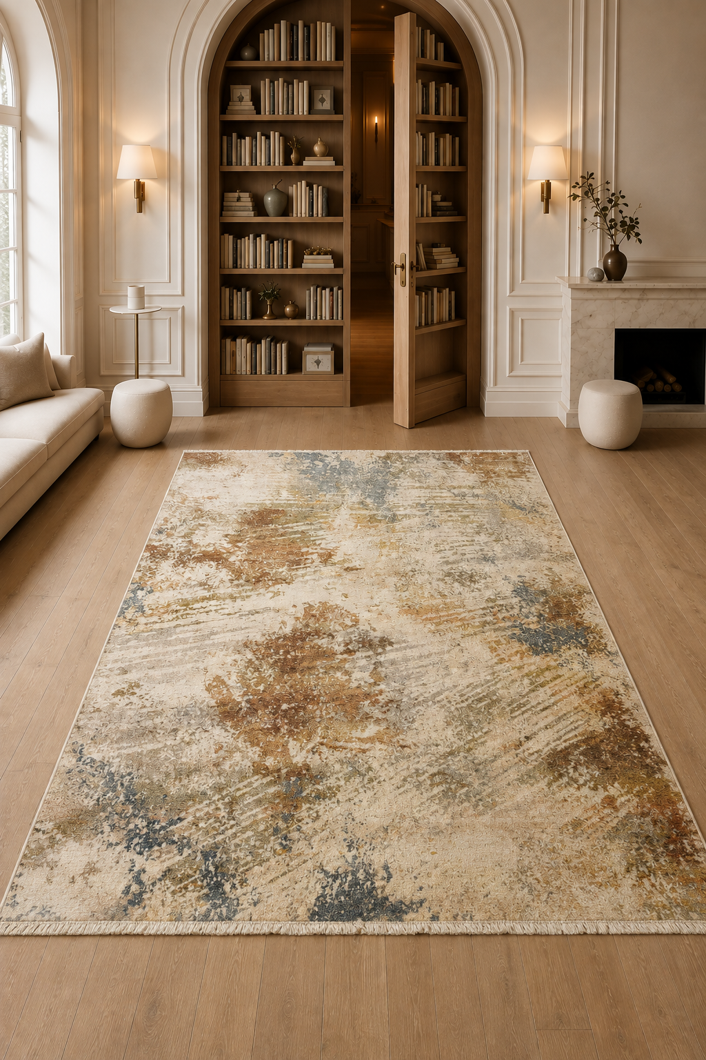 Valeria 96 “Golden Horizon” Modern Abstract Carpet – Beige, Rust & Blue Contemporary Rug