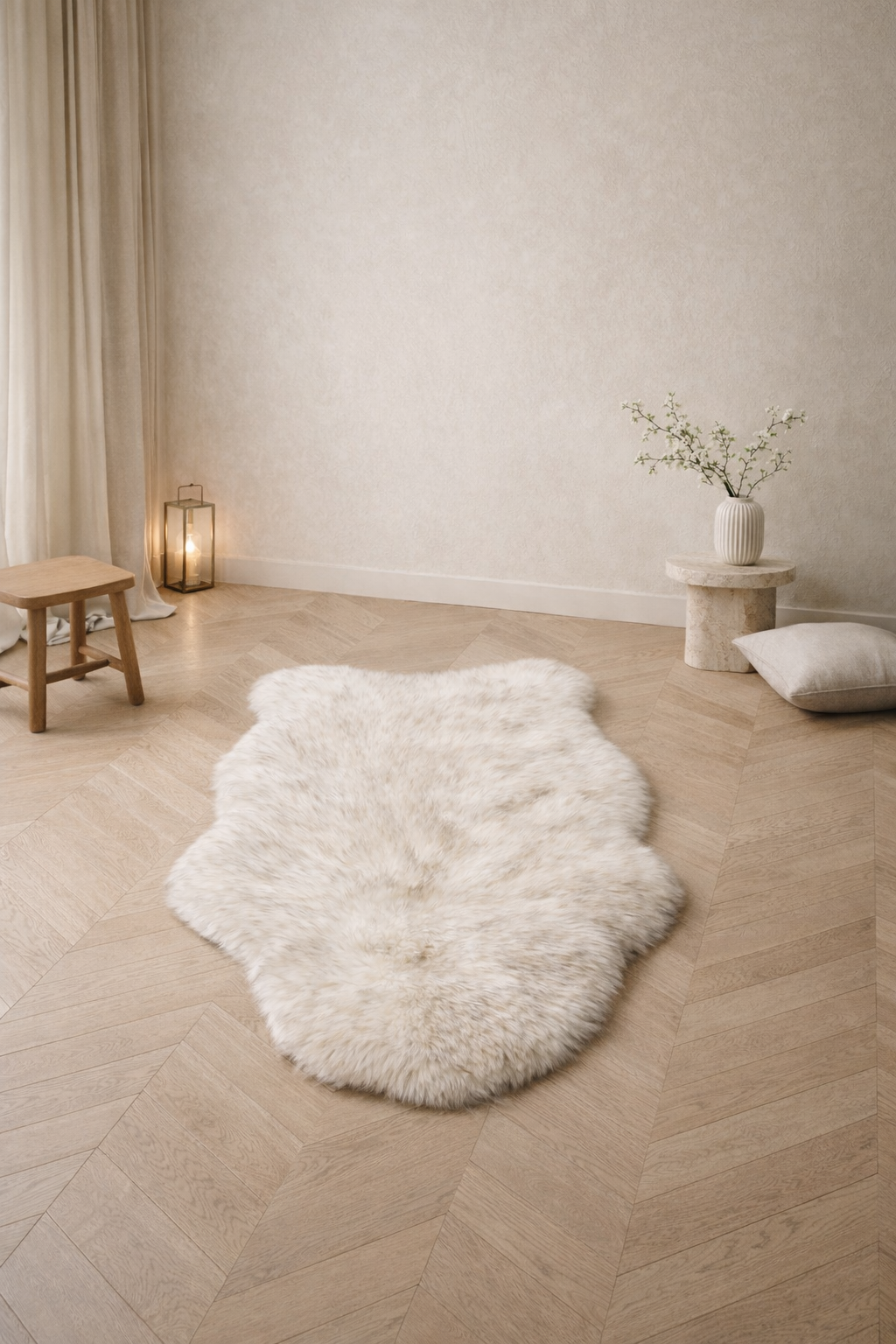 Wolf Faux Fur White & Brown Carpet – Ultra Soft Luxury Sheepskin Style Rug