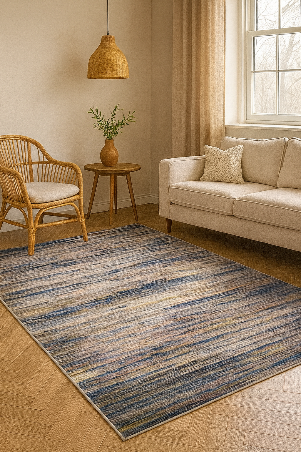 Harir Zumrut “Golden Mirage” Luxurious Art Silk Carpet – Elegant Grey & Blue Tones