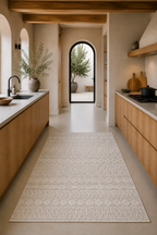 Lemans 250A Light Beige Ethnic Pattern Flatweave Carpet – Thin Turkish Rug for Kitchen & Living Room