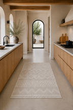 Tapis moderne texturé beige clair Lemans 256A – Tapis minimaliste tissé à plat pour salon et cuisine